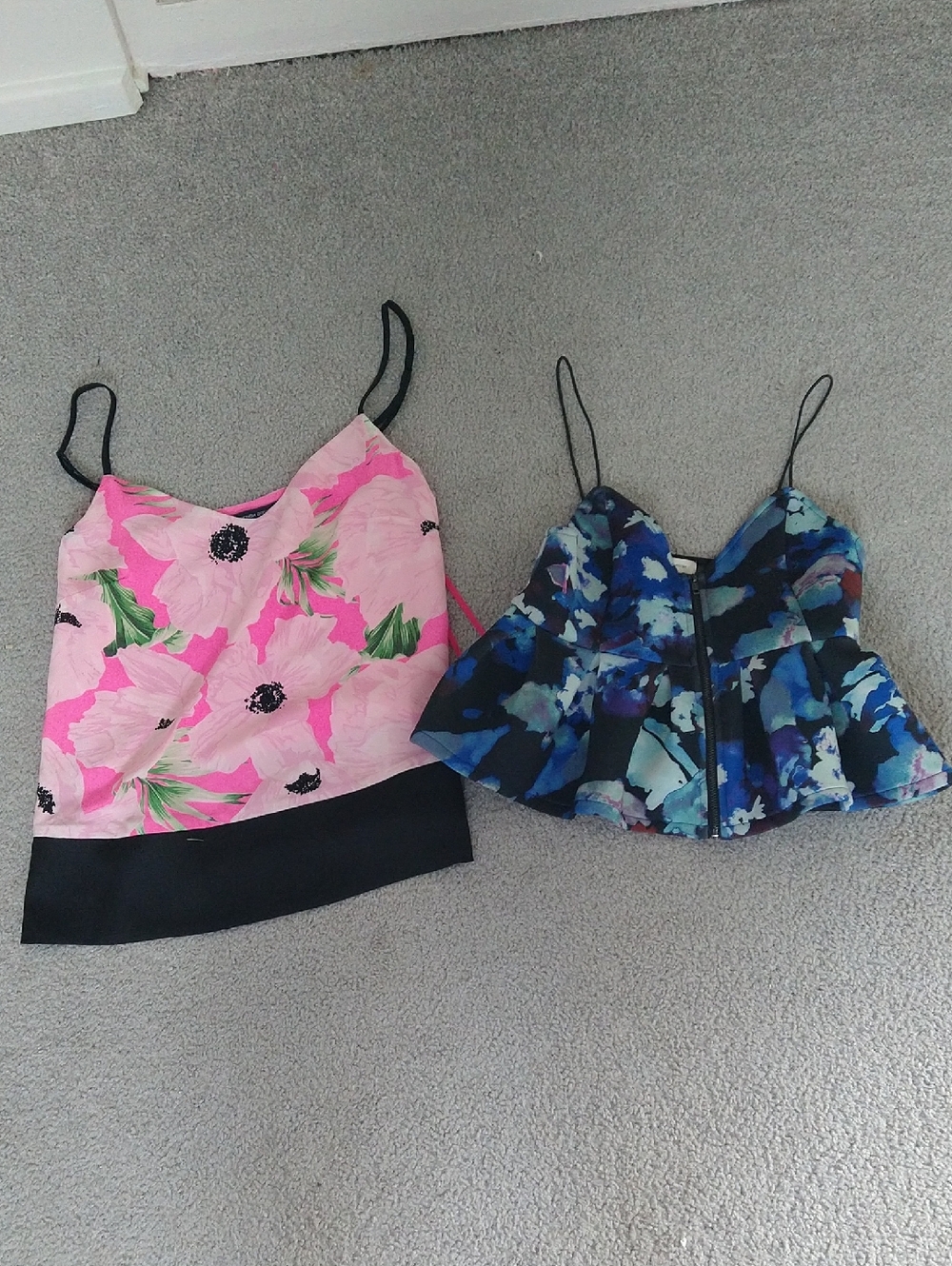 French Connection Pink Floral Camisole and Blue Floral Peplum Cami Set